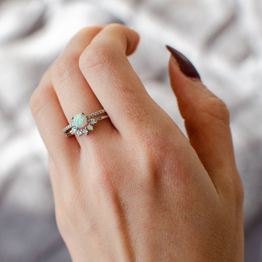 Peris Gems Stackable 2pc Opal Diamond Ring for Women | Bridal Sterling Silver Ring Stackable 2pc Opal Diamond Ring for Women | Silver Ring SHEIN Amazon Temu