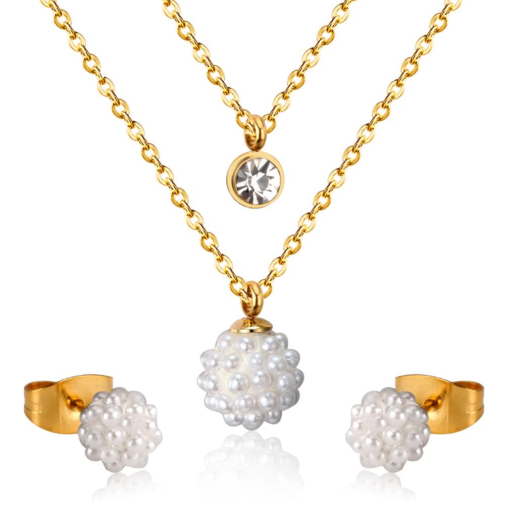 Peris Gems Stainless Steel 3pc Jewelry Set for Women | Gold Crystal Diamond Jewelry Set Stainless Steel 3pc Jewelry Set for Women | Gold Crystal SHEIN Amazon Temu