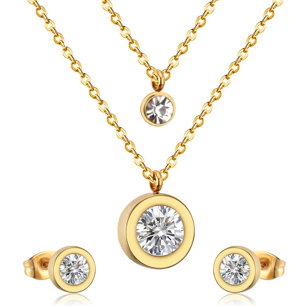 Peris Gems Stainless Steel 3pc Jewelry Set for Women | Gold Crystal Diamond Jewelry Set Stainless Steel 3pc Jewelry Set for Women | Gold Crystal SHEIN Amazon Temu