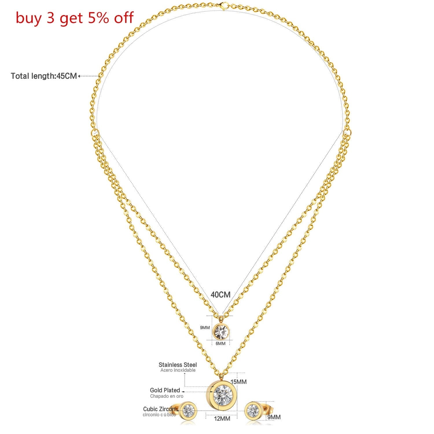 Peris Gems Stainless Steel 3pc Jewelry Set for Women | Gold Crystal Diamond Jewelry Set Stainless Steel 3pc Jewelry Set for Women | Gold Crystal SHEIN Amazon Temu