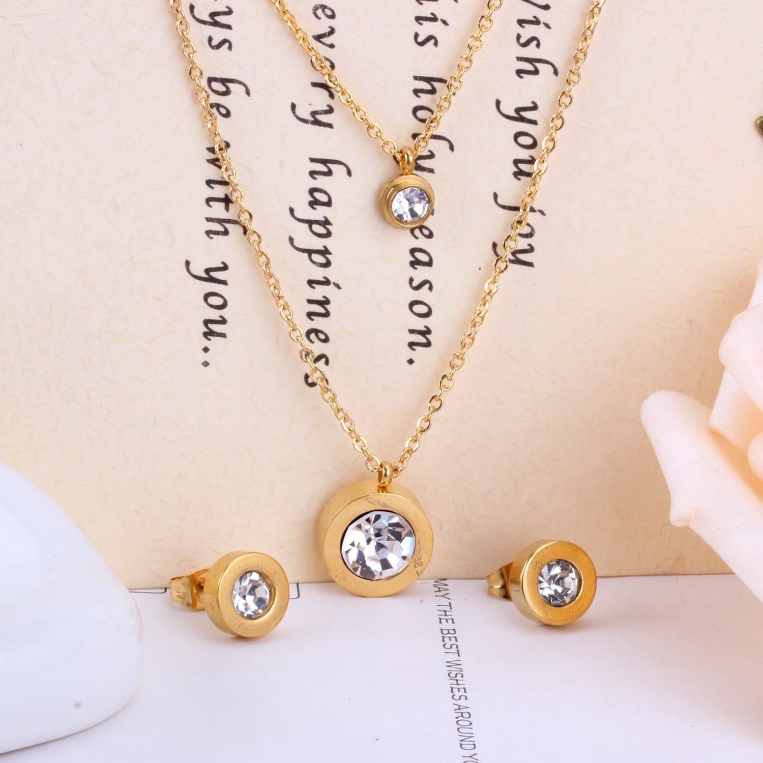 Peris Gems Stainless Steel 3pc Jewelry Set for Women | Gold Crystal Diamond Jewelry Set Stainless Steel 3pc Jewelry Set for Women | Gold Crystal SHEIN Amazon Temu
