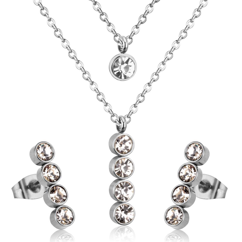 Peris Gems Stainless Steel 3pc Jewelry Set for Women | Gold Crystal Diamond Jewelry Set Stainless Steel 3pc Jewelry Set for Women | Gold Crystal SHEIN Amazon Temu