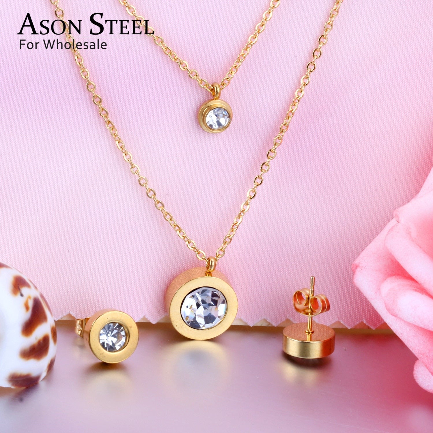 Peris Gems Stainless Steel 3pc Jewelry Set for Women | Gold Crystal Diamond Jewelry Set Stainless Steel 3pc Jewelry Set for Women | Gold Crystal SHEIN Amazon Temu