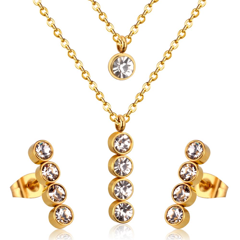 Peris Gems Stainless Steel 3pc Jewelry Set for Women | Gold Crystal Diamond Jewelry Set Stainless Steel 3pc Jewelry Set for Women | Gold Crystal SHEIN Amazon Temu