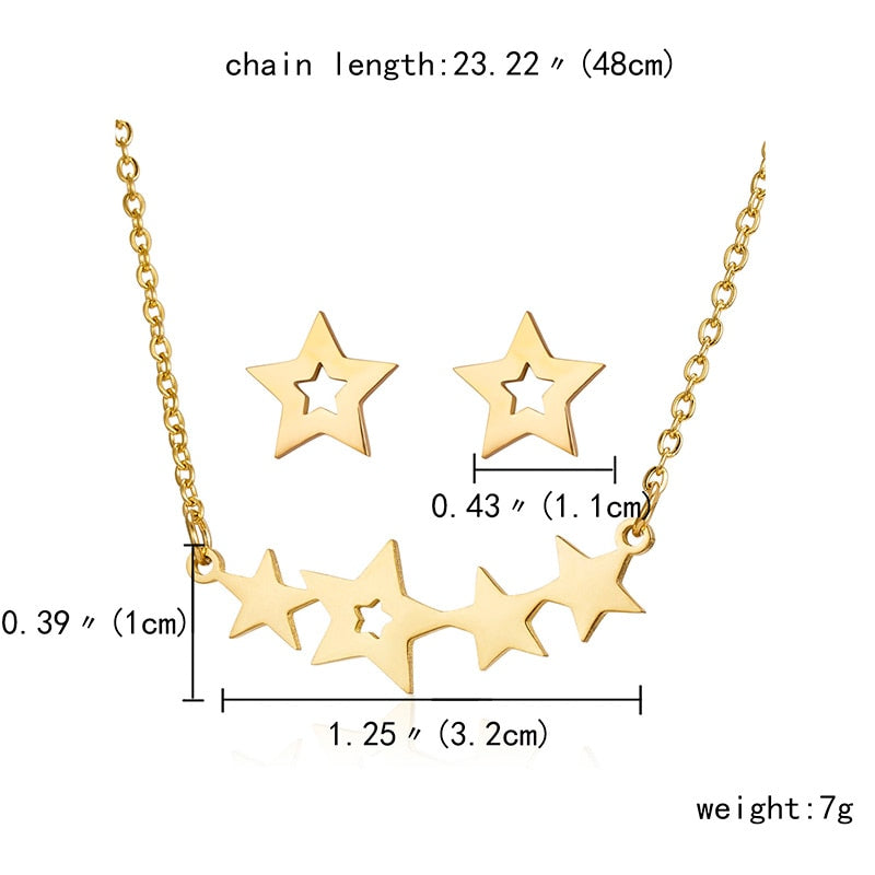 Peris Gems stars / 48cm Gold Stainless Steel Jewelry Sets for Women | Necklace and Earrings Set Gold Stainless Steel Jewelry Sets for Women | Necklace Set SHEIN Amazon Temu