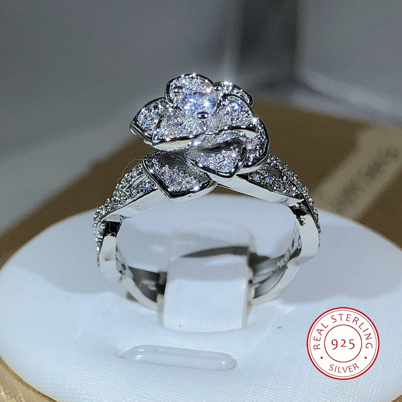 Peris Gems Sterling Silver Intertwined Rose Ring for Women | White Zircon Full Diamond Flower Ring SHEIN Amazon Temu