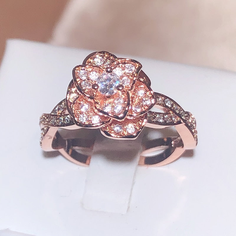 Peris Gems Sterling Silver Intertwined Rose Ring for Women | White Zircon Full Diamond Flower Ring SHEIN Amazon Temu