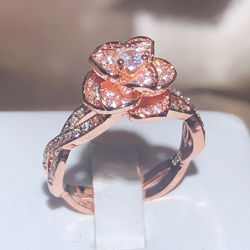 Peris Gems Sterling Silver Intertwined Rose Ring for Women | White Zircon Full Diamond Flower Ring SHEIN Amazon Temu