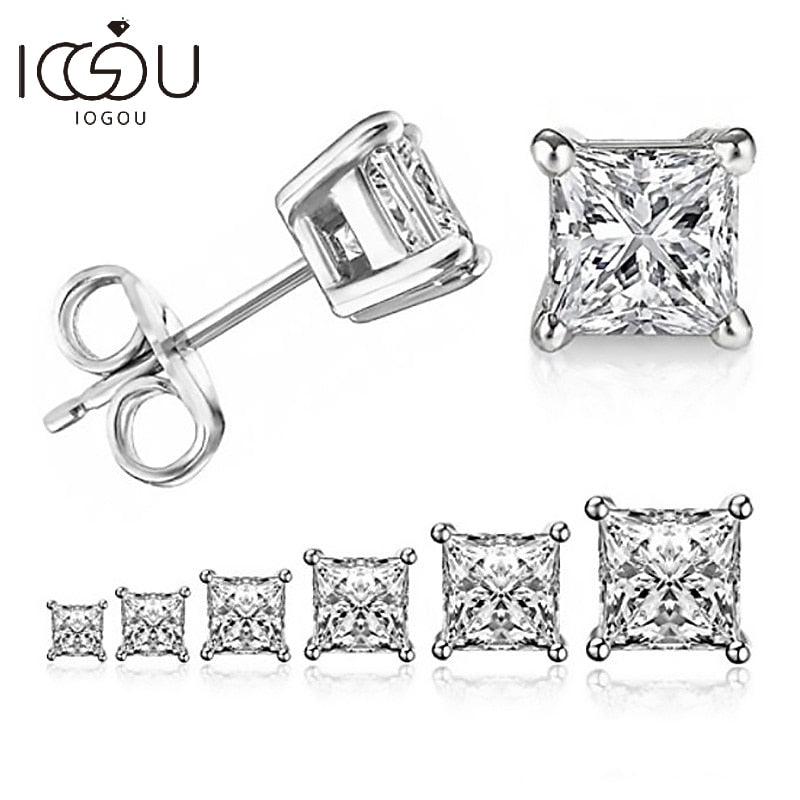 Peris Gems Sterling Silver Stud Earrings for Women | 4-Claw Square Diamond Zirconia Earring Sterling Silver Stud Earrings for Women | 4-Claw Diamond SHEIN Amazon Temu