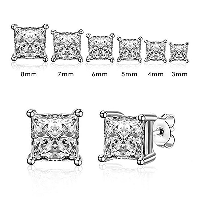 Peris Gems Sterling Silver Stud Earrings for Women | 4-Claw Square Diamond Zirconia Earring Sterling Silver Stud Earrings for Women | 4-Claw Diamond SHEIN Amazon Temu