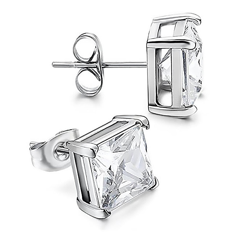 Peris Gems Sterling Silver Stud Earrings for Women | 4-Claw Square Diamond Zirconia Earring Sterling Silver Stud Earrings for Women | 4-Claw Diamond SHEIN Amazon Temu