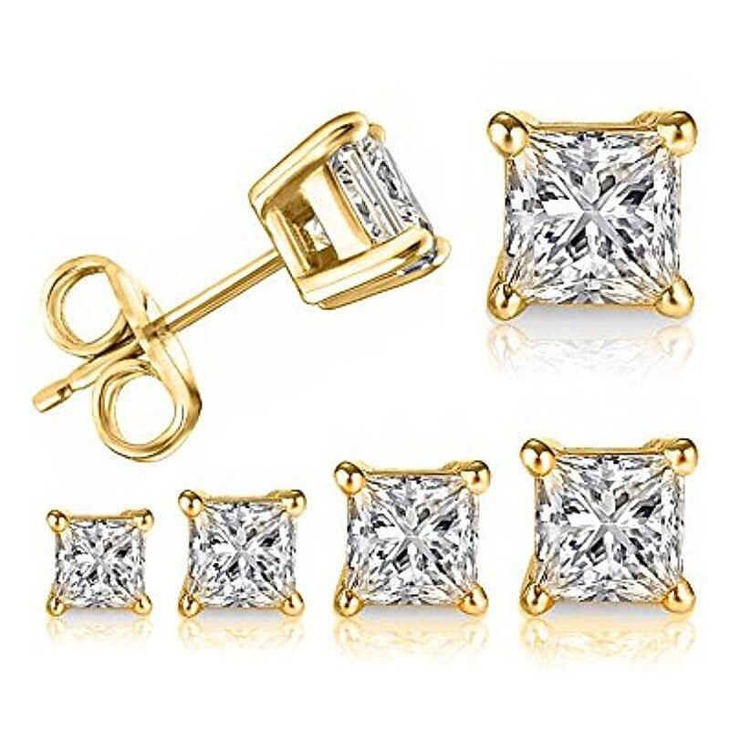 Peris Gems Sterling Silver Stud Earrings for Women | 4-Claw Square Diamond Zirconia Earring Sterling Silver Stud Earrings for Women | 4-Claw Diamond SHEIN Amazon Temu
