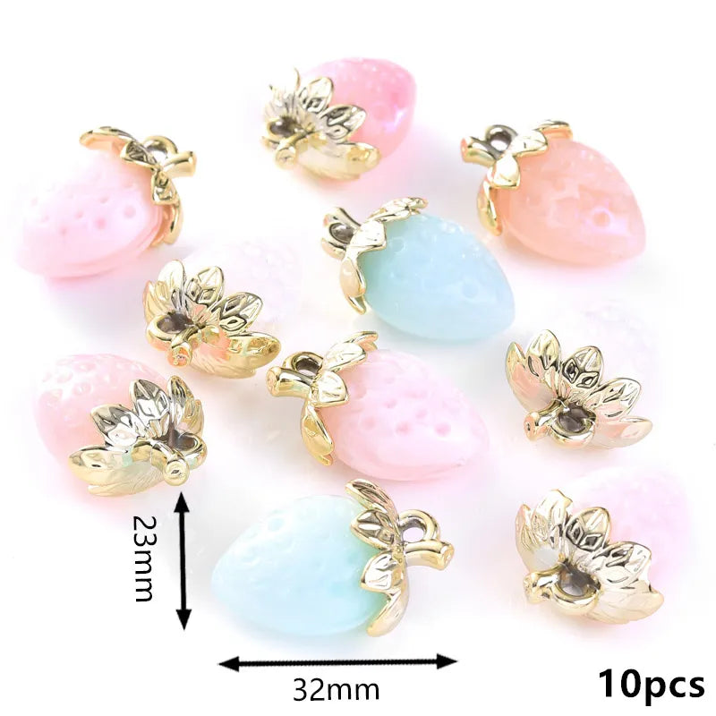Peris Gems Straw Mix 10Pcs Cute Red Acrylic Strawberry Apple Orange Mango Fruit Resin Pendants Charms for Jewelry Making Earrings Necklace Accessory SHEIN Amazon Temu