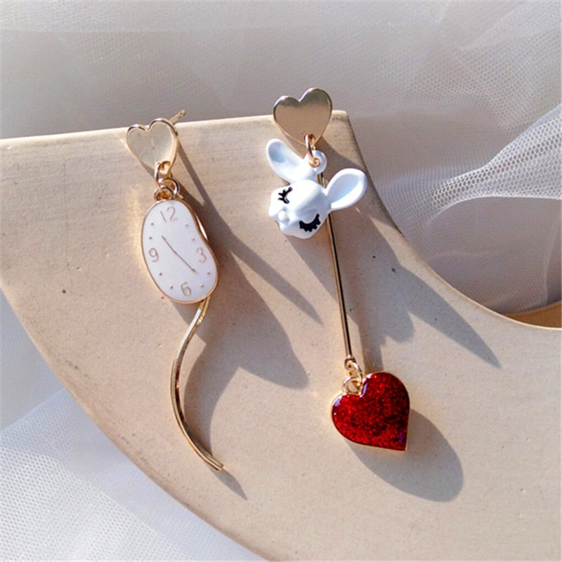 Peris Gems Stud Earrings Red Rabbit Heart Tassel Earrings for Women | Gold Asymmetric Stud Earrings SHEIN Amazon Temu