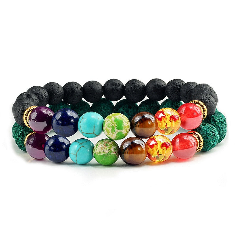 Peris Gems Style 1 Chakra Stone 2pc Bracelet Set Unisex | Tiger Eye Stone Bracelet Chakra Stone 2pc Bracelet Set Unisex | Tiger Eye Bracelet SHEIN Amazon Temu