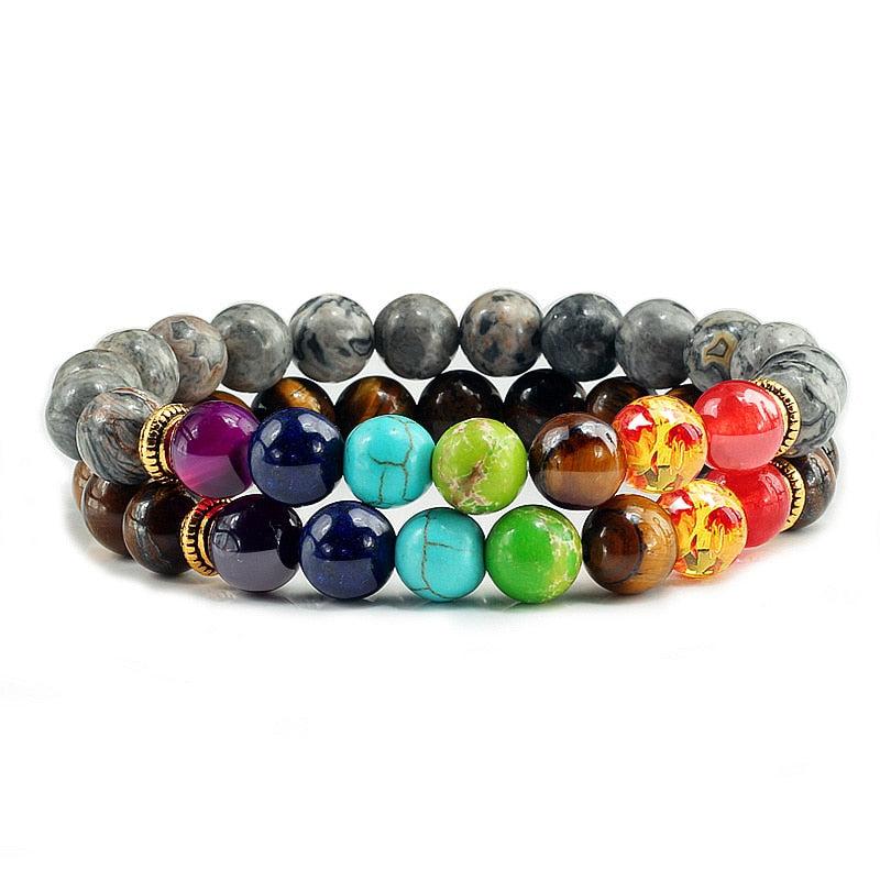 Peris Gems Style 12 Chakra Stone 2pc Bracelet Set Unisex | Tiger Eye Stone Bracelet Chakra Stone 2pc Bracelet Set Unisex | Tiger Eye Bracelet SHEIN Amazon Temu