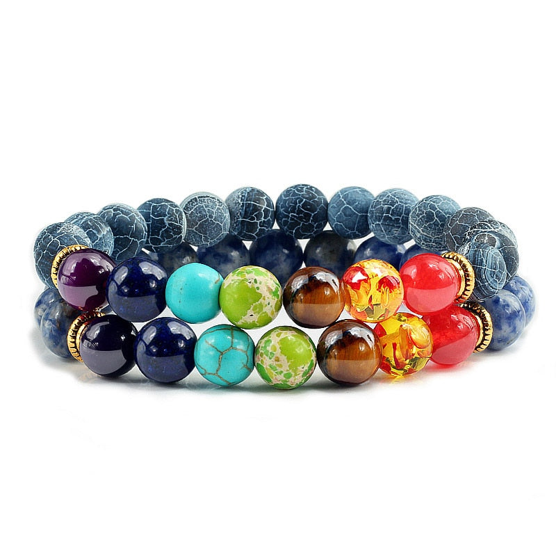 Peris Gems Style 13 Chakra Stone 2pc Bracelet Set Unisex | Tiger Eye Stone Bracelet Chakra Stone 2pc Bracelet Set Unisex | Tiger Eye Bracelet SHEIN Amazon Temu