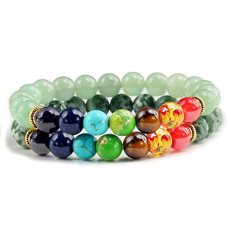 Peris Gems Style 14 Chakra Stone 2pc Bracelet Set Unisex | Tiger Eye Stone Bracelet Chakra Stone 2pc Bracelet Set Unisex | Tiger Eye Bracelet SHEIN Amazon Temu