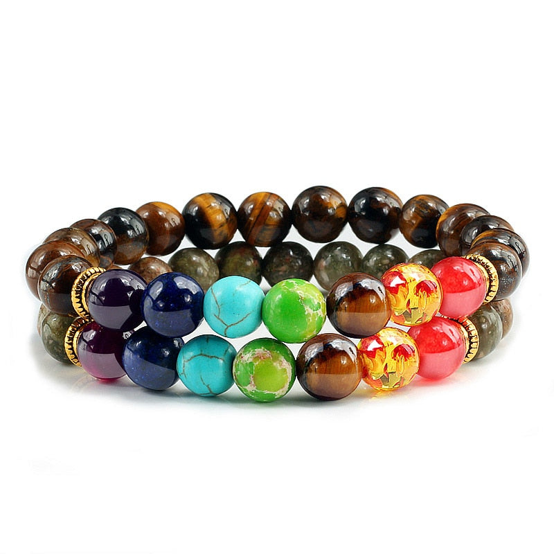 Peris Gems Style 15 Chakra Stone 2pc Bracelet Set Unisex | Tiger Eye Stone Bracelet Chakra Stone 2pc Bracelet Set Unisex | Tiger Eye Bracelet SHEIN Amazon Temu