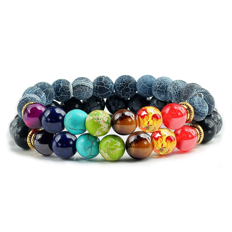 Peris Gems Style 16 Chakra Stone 2pc Bracelet Set Unisex | Tiger Eye Stone Bracelet Chakra Stone 2pc Bracelet Set Unisex | Tiger Eye Bracelet SHEIN Amazon Temu