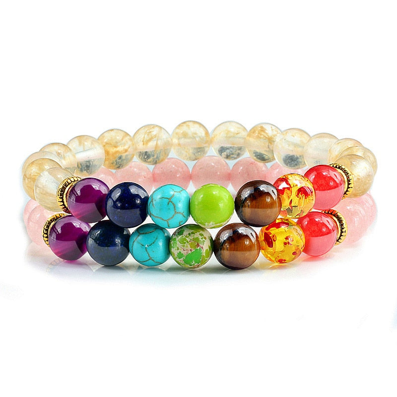 Peris Gems Style 17 Chakra Stone 2pc Bracelet Set Unisex | Tiger Eye Stone Bracelet Chakra Stone 2pc Bracelet Set Unisex | Tiger Eye Bracelet SHEIN Amazon Temu