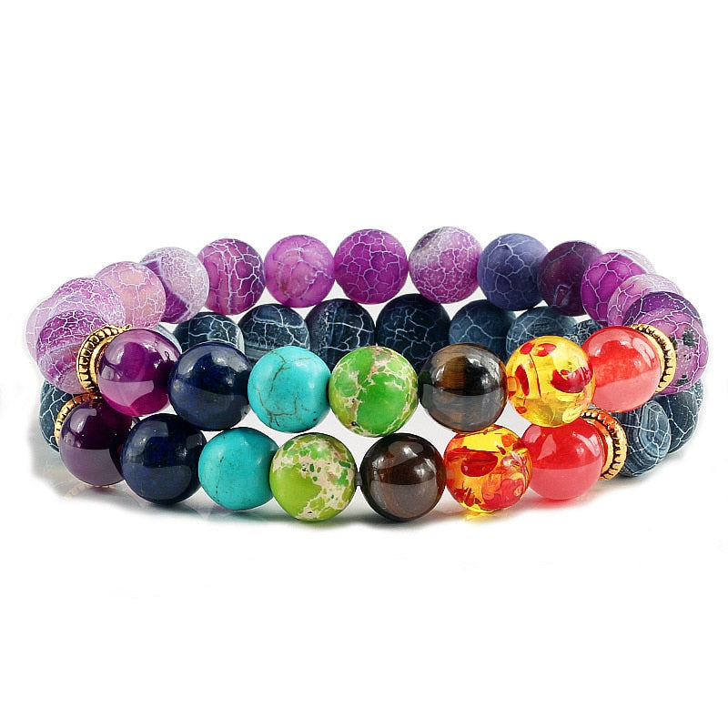 Peris Gems Style 18 Chakra Stone 2pc Bracelet Set Unisex | Tiger Eye Stone Bracelet Chakra Stone 2pc Bracelet Set Unisex | Tiger Eye Bracelet SHEIN Amazon Temu