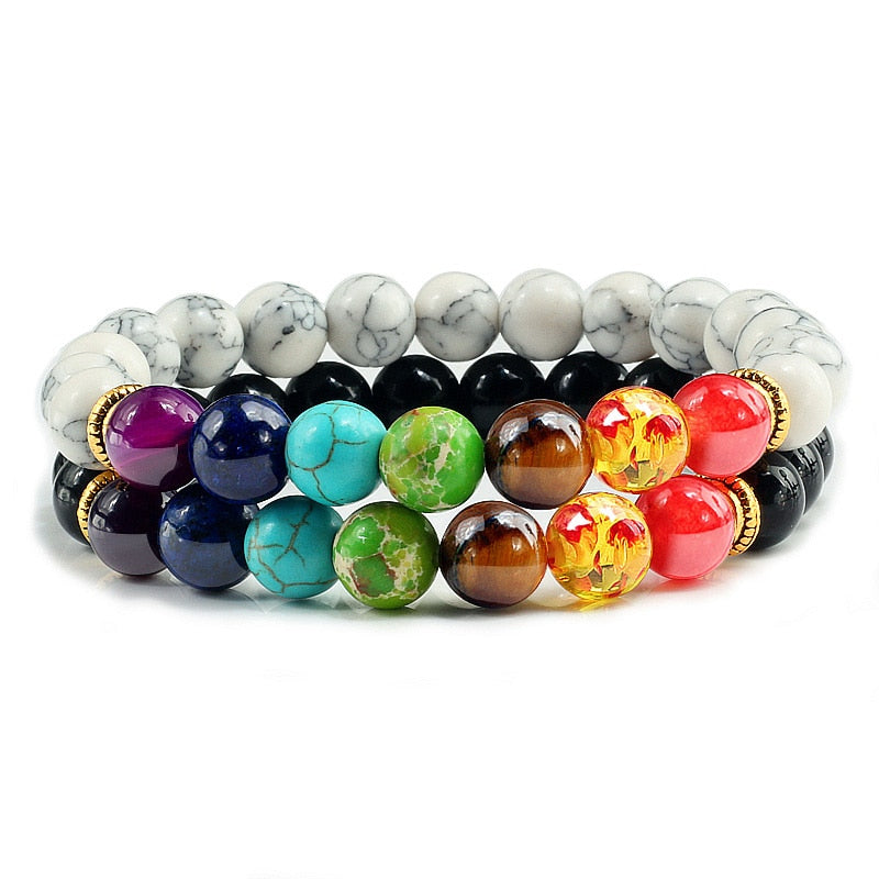 Peris Gems Style 2 Chakra Stone 2pc Bracelet Set Unisex | Tiger Eye Stone Bracelet Chakra Stone 2pc Bracelet Set Unisex | Tiger Eye Bracelet SHEIN Amazon Temu