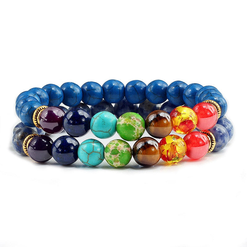 Peris Gems Style 3 Chakra Stone 2pc Bracelet Set Unisex | Tiger Eye Stone Bracelet Chakra Stone 2pc Bracelet Set Unisex | Tiger Eye Bracelet SHEIN Amazon Temu