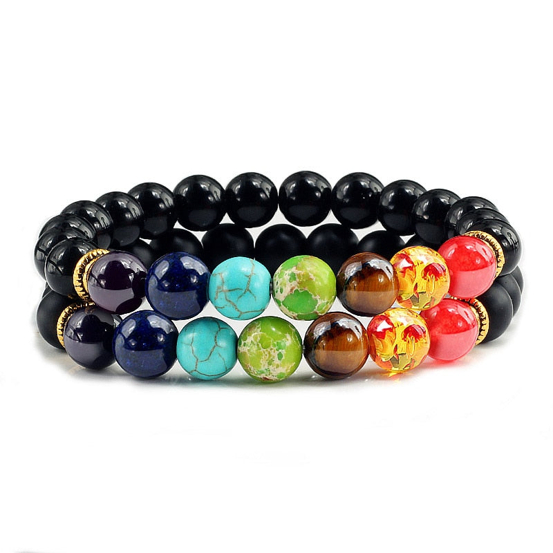 Peris Gems Style 4 Chakra Stone 2pc Bracelet Set Unisex | Tiger Eye Stone Bracelet Chakra Stone 2pc Bracelet Set Unisex | Tiger Eye Bracelet SHEIN Amazon Temu