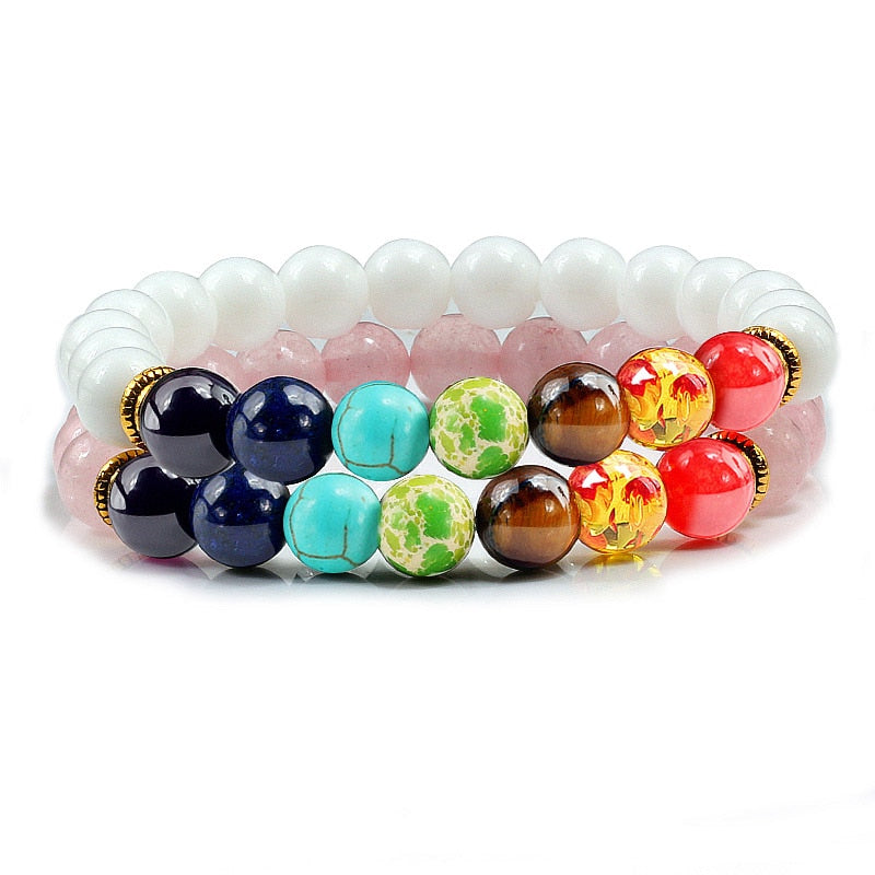 Peris Gems Style 5 Chakra Stone 2pc Bracelet Set Unisex | Tiger Eye Stone Bracelet Chakra Stone 2pc Bracelet Set Unisex | Tiger Eye Bracelet SHEIN Amazon Temu