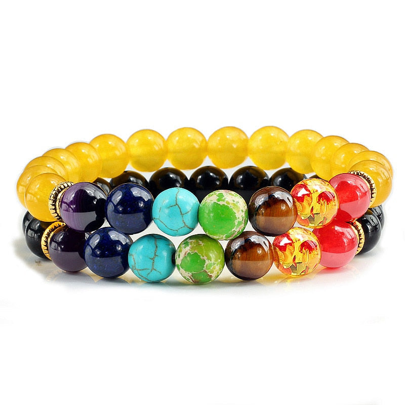 Peris Gems Style 6 Chakra Stone 2pc Bracelet Set Unisex | Tiger Eye Stone Bracelet Chakra Stone 2pc Bracelet Set Unisex | Tiger Eye Bracelet SHEIN Amazon Temu