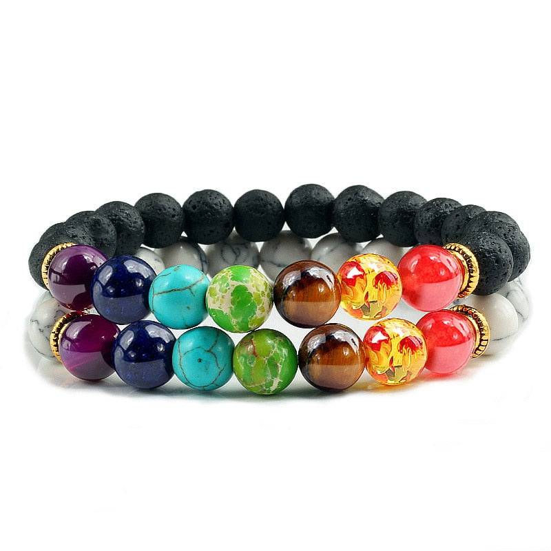 Peris Gems Style 7 Chakra Stone 2pc Bracelet Set Unisex | Tiger Eye Stone Bracelet Chakra Stone 2pc Bracelet Set Unisex | Tiger Eye Bracelet SHEIN Amazon Temu
