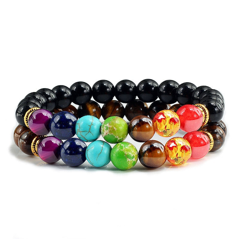 Peris Gems Style 8 Chakra Stone 2pc Bracelet Set Unisex | Tiger Eye Stone Bracelet Chakra Stone 2pc Bracelet Set Unisex | Tiger Eye Bracelet SHEIN Amazon Temu