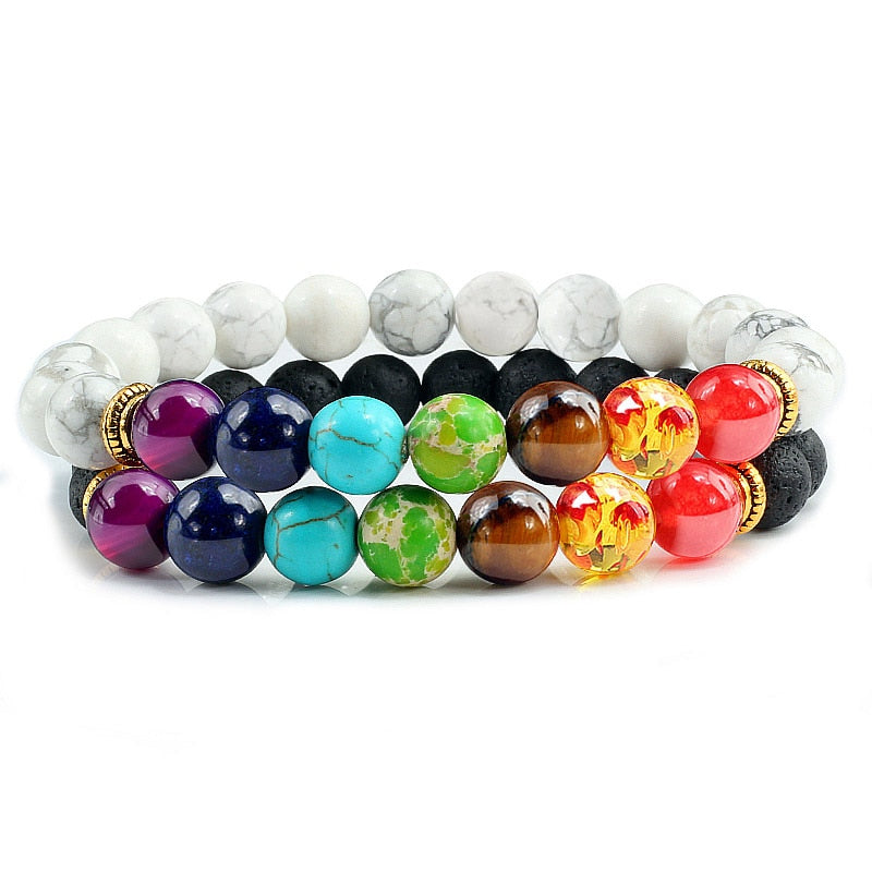 Peris Gems Style 9 Chakra Stone 2pc Bracelet Set Unisex | Tiger Eye Stone Bracelet Chakra Stone 2pc Bracelet Set Unisex | Tiger Eye Bracelet SHEIN Amazon Temu