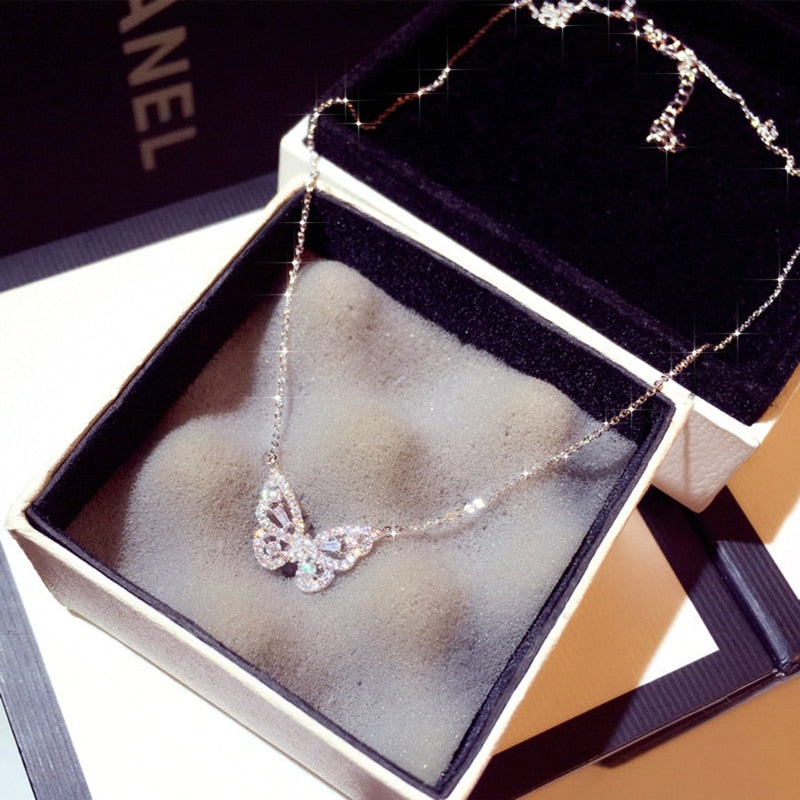 Peris Gems style B-silver Delicate Cubic Diamond Butterfly Pendant Necklace for Women SHEIN Amazon Temu