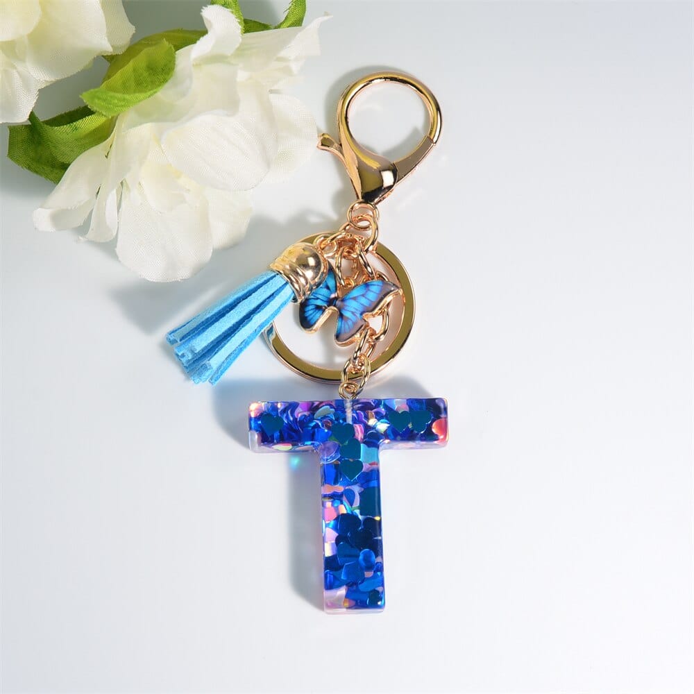 Peris Gems T Blue Acrylic Letter and Butterfly Keychain | Initial Keychains Blue Acrylic Letter and Butterfly Keychain Initial Keychains SHEIN Amazon Temu