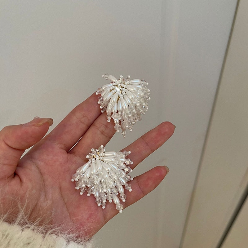 Peris Gems T white 5 Big Cloth Flower and Pearl Dangle Tassel Earrings for Women SHEIN Amazon Temu