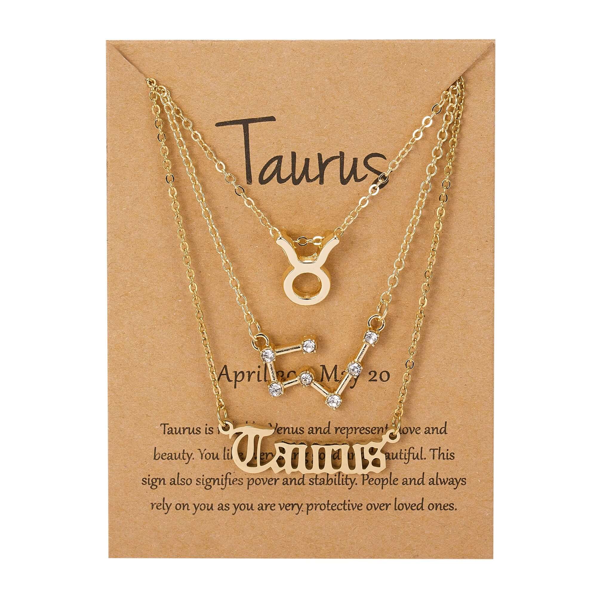 Peris Gems Taurus / Gold Triple-Layered Diamond Astrology Sign Necklace Set SHEIN Amazon Temu