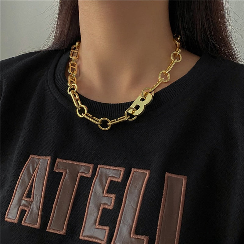Peris Gems Thick B Letter Choker Necklace for Women | Minimalist Chunky Chain Chunky Thick B Letter Choker Necklace for Women SHEIN Amazon Temu