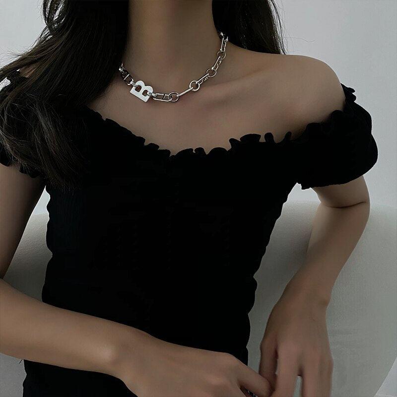Peris Gems Thick B Letter Choker Necklace for Women | Minimalist Chunky Chain Chunky Thick B Letter Choker Necklace for Women SHEIN Amazon Temu
