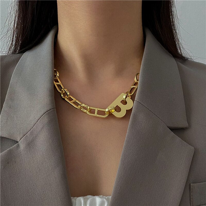 Peris Gems Thick B Letter Choker Necklace for Women | Minimalist Chunky Chain Chunky Thick B Letter Choker Necklace for Women SHEIN Amazon Temu