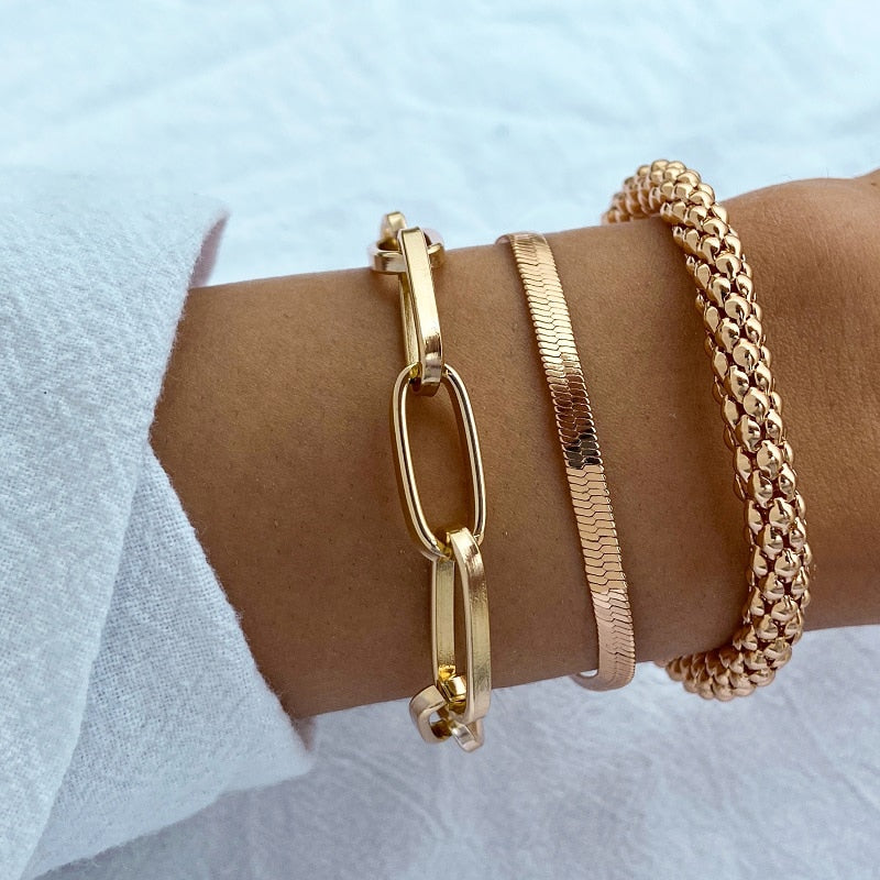 Peris Gems Thick Chain-Link Bangle Bracelets for Women | 3pc Snake Chain SHEIN Amazon Temu