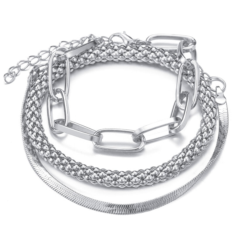 Peris Gems Thick Chain-Link Bangle Bracelets for Women | 3pc Snake Chain SHEIN Amazon Temu