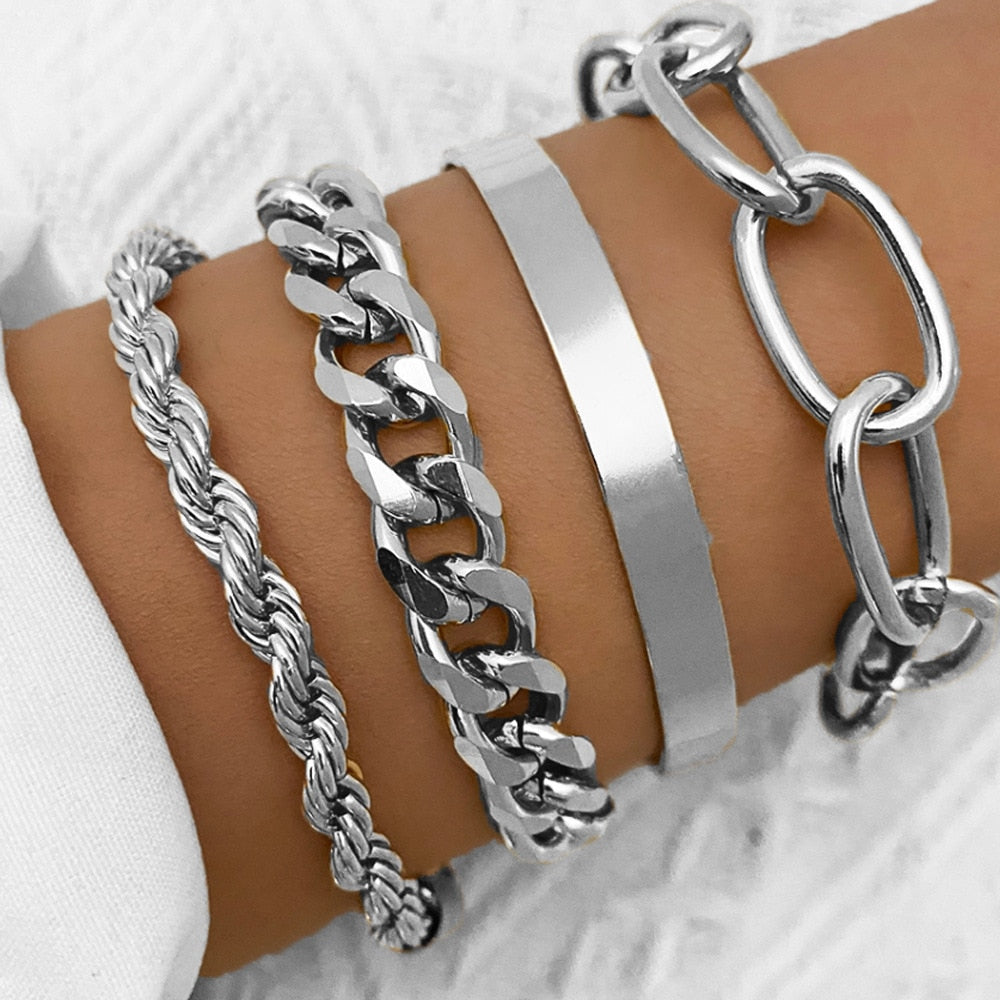 Peris Gems Thick Chain-Link Bangle Bracelets for Women | 3pc Snake Chain SHEIN Amazon Temu