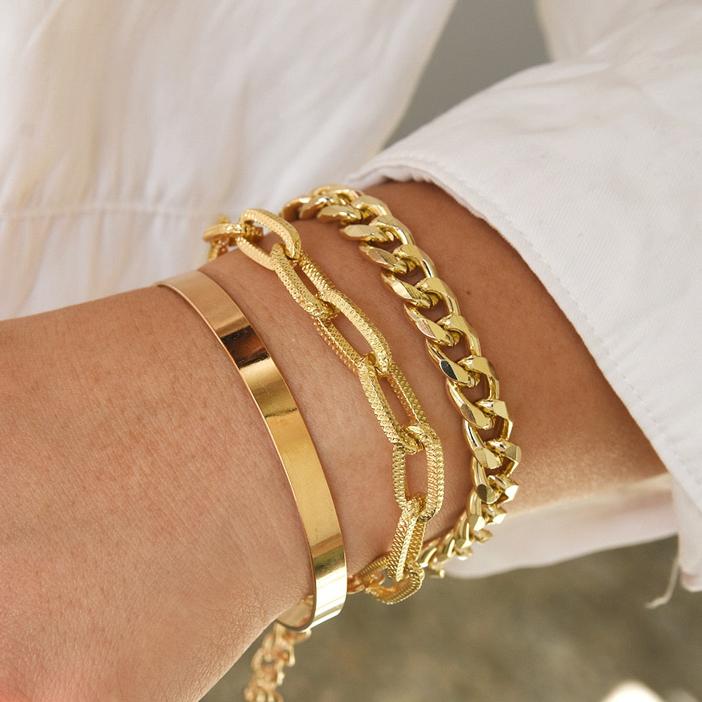 Peris Gems Thick Chain-Link Bangle Bracelets for Women | 3pc Snake Chain SHEIN Amazon Temu