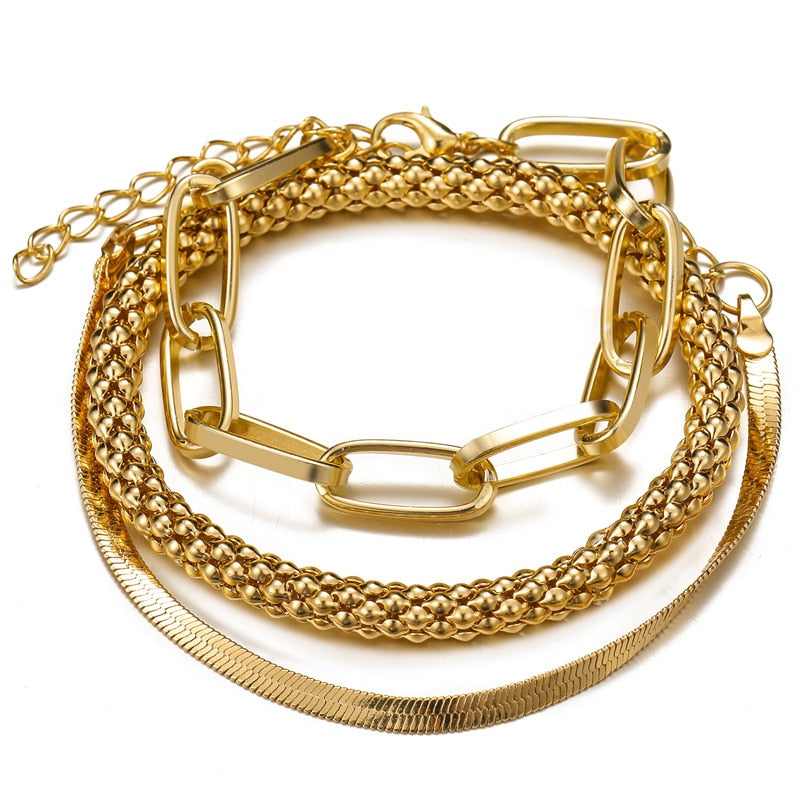 Peris Gems Thick Chain-Link Bangle Bracelets for Women | 3pc Snake Chain SHEIN Amazon Temu
