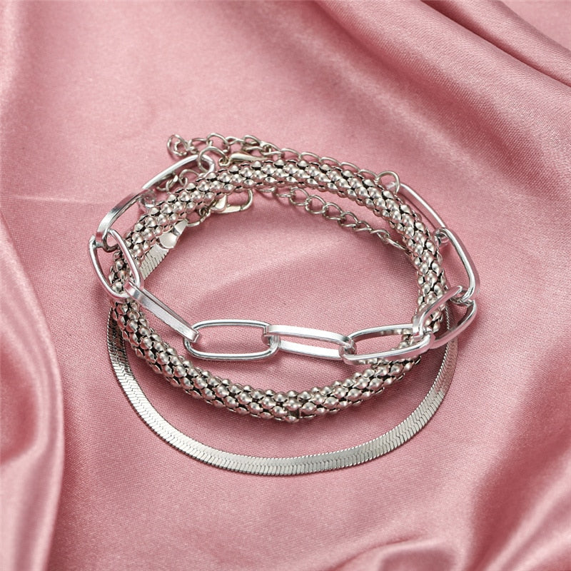 Peris Gems Thick Chain-Link Bangle Bracelets for Women | 3pc Snake Chain SHEIN Amazon Temu