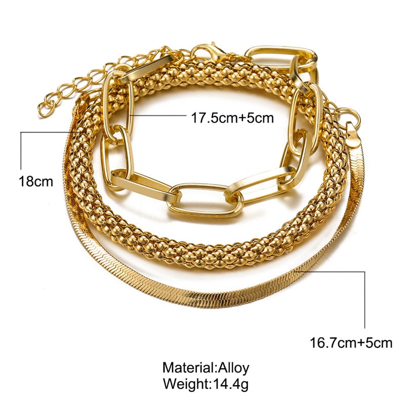 Peris Gems Thick Chain-Link Bangle Bracelets for Women | 3pc Snake Chain SHEIN Amazon Temu