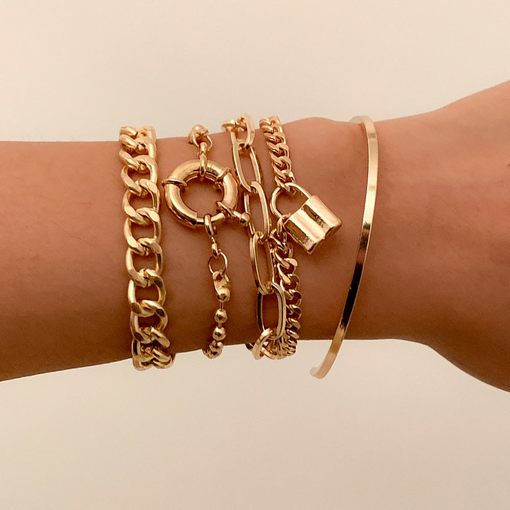 Peris Gems Thick Gold Miami Cuban Curb Lock Pendant Bracelet Set for Women Thick Gold Miami Cuban Curb Lock Pendant Bracelet Set Women SHEIN Amazon Temu