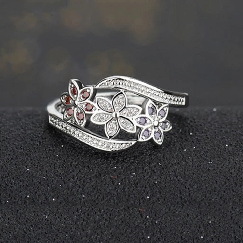 Peris Gems Three Flower Diamond Ring for Women | Sterling Silver Diamond Ring for Women SHEIN Amazon Temu